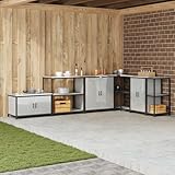 WEMYUFURN Küchenlageregal Silber Modularer Stauraum Schrank mit hitzebeständigem...