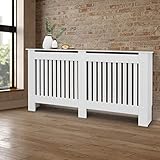 ECD Germany Heizkörperverkleidung Landhausstil 152x19x82 cm Weiß aus MDF lackiert für...