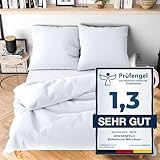 Wolkenfeld Bettwäsche 135x200 weiß - kuschlig weich & bügelfrei - ÖKO-TEX...