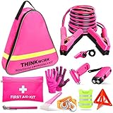 THINKWORK Pannenset Auto Rosa für Frauen, Pink-Pannenwerkzeugsets-Kit mit...