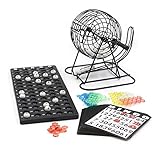 Bingo Spiel Metalltrommel 18 Bingotickets 75 Bingo Kugeln 150 Chips Spielbrett schwarz...