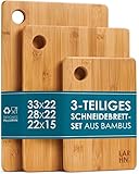 LARHN Hochwertige Schneidebretter Holz - 3 Extra Dickes Bambus Schneidebrett Set - 33x22cm...
