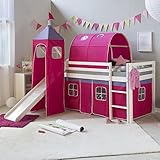 Homestyle4u 539, Kinder Hochbett Mit Rutsche, Leiter, Turm,Tunnel, Vorhang Pink,...