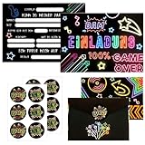 Neon Einladungskarten 12 Stück,nkl. Umschläge 12 Stück + 12pcs Aufkleber,Deutsch...