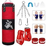 11 PCS Boxsack-Set, Box-Set mit Boxhandschuhen Boxbandagen und Tasche, Mundschutz Punching...