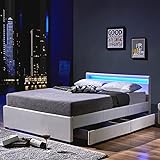 Home Deluxe - LED Bett NUBE - Weiß, 180 x 200 cm - inkl. Lattenrost und...