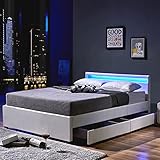 Home Deluxe - LED Bett NUBE - Weiß, 180 x 200 cm - inkl. Lattenrost und...