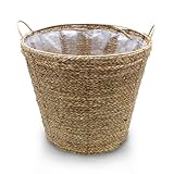 Seegras Pflanzkorb Natur mit Henkel - 38 x 34 cm - Pflanztopf mit Folie...