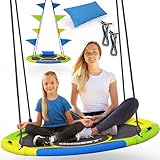 ONBEST große Nestschaukel Ø 120cm - mit abnehmbaren Fähnchen, extra Kissen, dickem...