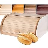 KADAX geräumiger Brotkasten aus hochqualitativem Holz, Brotbehälter mit Rolldeckel für...