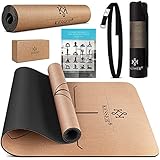 KESSER® Yogamatte Kork Inkl. Tragegurt Tasche & Yoga-Block Gymnastikmatte, rutschfest...