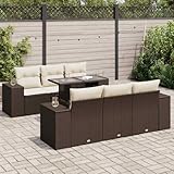 Homgoday 7-TLG. Garten-Sofagarnitur mit Kissen Braun Poly Rattan Gartensofa Set,...