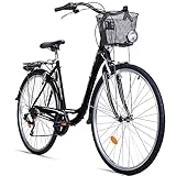 Bergsteiger Florenz 28 Zoll Damenfahrrad mit Korb, Beleuchtung & Schaltung, ab 160 cm,...