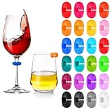 Luvadeyo Glasmarker, Glasmarker Silicon, 24 PCS Wiederverwendbarer Gemischter Farbbecher...