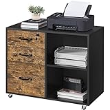 Yaheetech Rollcontainer, Aktenschrank, Büroschrank mit 5 Rollen, 3 Schubladen und 2...