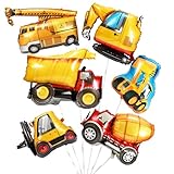 GrünWerk 6 Stück Bagger Luftballon, 3D Stehend Folienluftballon, Traktor Ballon, Für...
