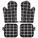 1 Paar Ofenhandschuhe und 2 Topflappen,Ofenhandschuhe Hitzebestaendig,Baumwolle...