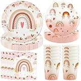 Hmfmdy Boho Regenbogen Partygeschirr Set, 50 Stück Magischer Boho Party Deko, Geburtstag...