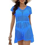Ausla Damen Gestrickte Strandkleid Crochet Beach Cover Up Sommer Gespaltener Saum Beach...