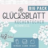 Glücksblatt Küchentücher, 48 Rollen á 45 Blatt, 3-lagige Küchenrollen, 100%...