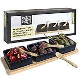 Moritz & Moritz 3x Schwarze Dipschalen Set mit Brett Holz - Dip Schälchen für Snacks -...