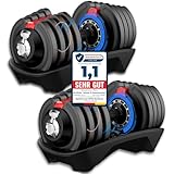 DH FitLife 2 x 18kg verstellbare Hanteln 1,5 bis 18 KG mit 12 Gewichtsstufen, Kurzhanteln...