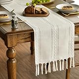 Artoid Mode Boho Creme Landhausstil Quasten Tischläufer, Waschbar Tisch Dekoration Party...