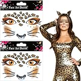 TIVUNORON 2 Stück Leoparden Gesichtstattoo, Leopard Schminke, Temporäre Schmink Tattoos,...
