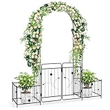 HOMASIS Rosenbogen Metall, Gartenbogen mit Tür, Torbogen mit 2 Eisenzäune,...