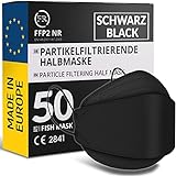 FiRiO® 50x FFP2 Maske Schwarz [MADE IN EUROPE] - Schwarze FFP2 Maske Fischform CE...