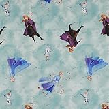 French Terry Stoff Frozen, die Eiskönigin, Anna Elsa und Olaf, angeraut,...