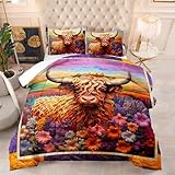 Bettdecke 200X200 Blumen Highland Rinder Druck 4 Jahreszeiten Bettdecken,Quilted...