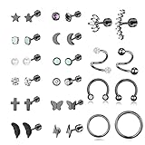 PLOMFOV 20G Edelstahl-Ohrstecker-Set für Damen und Herren, Zirkonia, Blatt, Herz, Stern,...