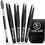 FABCARE Augenbrauen Pinzetten Set mit Etui und Augenbrauenbürste (5-teilig) -...