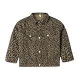 LittleSpring Jeansjacke für Mädchen mit Leopardenmuster, lässige Jeans-Oberbekleidung,...