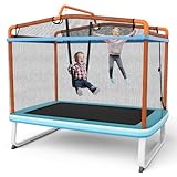 LIFEZEAL 3 in 1 Kindertrampolin, Trampolin mit Abnehmbarer Schaukel & Reckstange,...