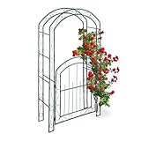 Relaxdays Rosenbogen mit Tür, Garten Rankhilfe Kletterpflanzen, Torbogen Metall,...