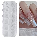 Nail Art Strasssteine 1 Schachtel, Nail Charms, 12 Typen Weiße Perlen Für Nägel,...