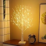 23GUANYI Birke Lichterbaum Innen mit 144 Warmweißer LEDs Licht, USB Led Bonsai Baum Licht...