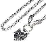 TQWSVUM Herren Wikinger Wolfskopf Anhänger 6MM Königskette Halskette, Nordisches Odin...