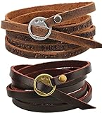 Thajaling Handgefertigte Lederarmbänder, mehrschichtige Wickelarmbänder, Dunkelbraune...