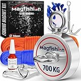 MAGFISHION Magnetfischen Mega Set - 700 KG (2 x 350KG) - Ø94mm - Neodym Magnet mit 2...