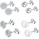 Epoch World 4 Paare Basic Damen Ohrringe 925 Sterling Silber Ohrringe mit...