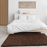 VIMODA Prime Shaggy Hochflor Langflor Teppich Einfarbig Modern Braun, Maße:70x140 cm