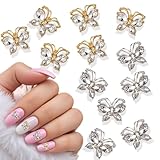 12 Stück Nail Charms Gold Silber Nägel Schmetterlings Strass Edelsteine Nail...