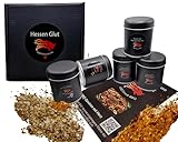 Hessen Glut Probier Box mit 5 BBQ Gewürzen - Spare-Ribs Rub würzig + Kirsche Zimt,...