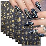 WOOXDYUK 8 Stück metallische silberne Sterne Nagelaufkleber, 3D Sonnenstern...