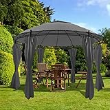 Rasen- & Gartenpavillon mit Vorhängen rund 3,5x2,7m Anthrazit - Home & Garden