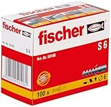 fischer Spreizdübel S 6, Dübel mit 2-fach-Spreizung zum Befestigen von Bildern,...