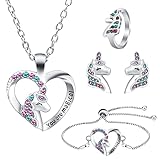 OSDUE Einhorn Schmuckset Mädchen, Einhorn Kinderschmuck Enthalten Halskette,...